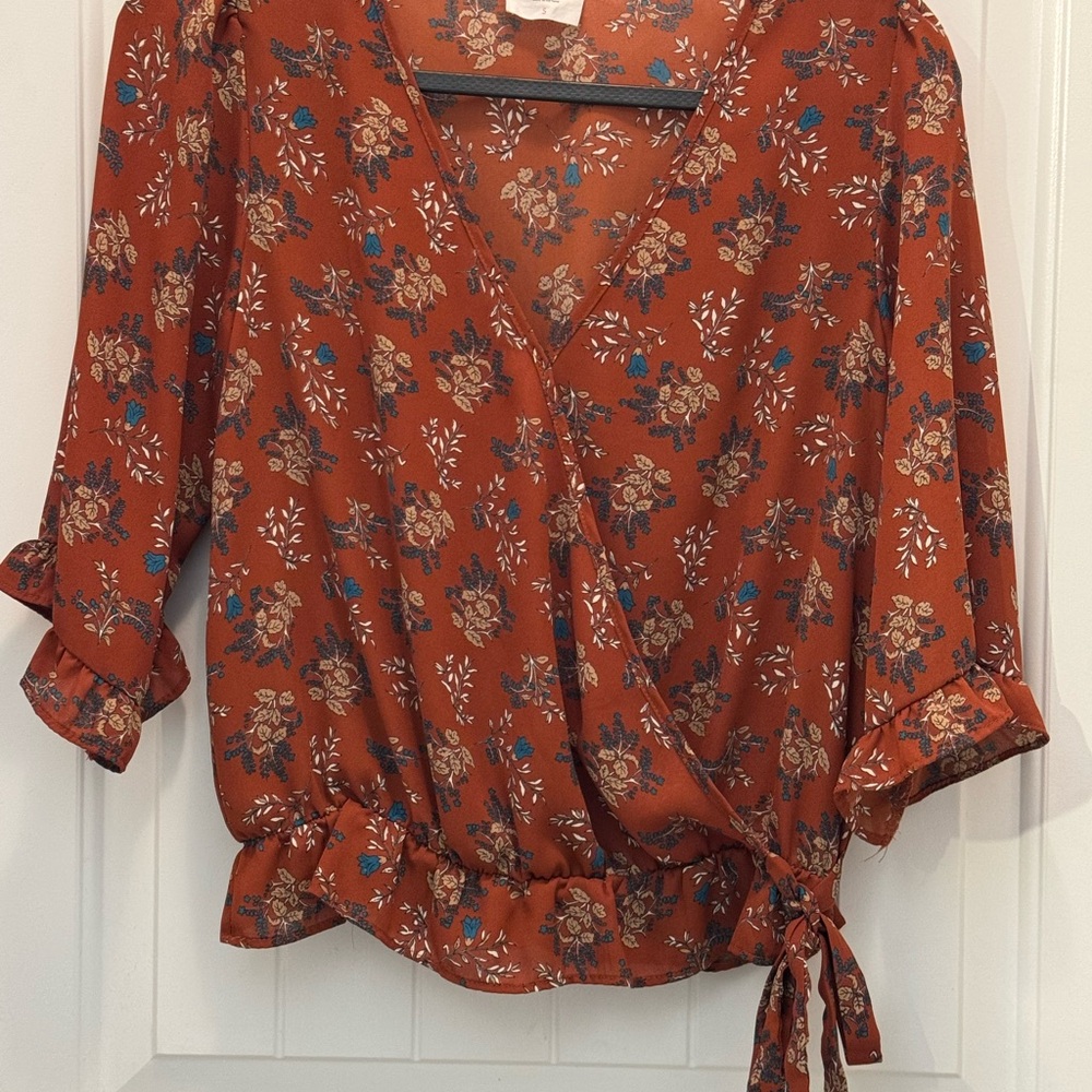 Sienna Sky Rust Floral Wrap Blouse